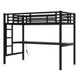 Bellemave Twin XL Size Loft Bed with Desk, Metal Twin XL Loft Bed Frame with Built-in Ladder, LED Loft Beds with Charging Station & Safety Guardrails for Kids,Teens, Adults, Black Bellemave