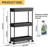 SPACEKEEPER Slim Rolling Storage Cart, 3 Tier Bathroom Storage Organizer Laundry Room Utility Cart Mobile Shelving Unit, Multi-Purpose for Kitchen Office Bathroom Laundry Narrow Places, Black SPACEKEEPER