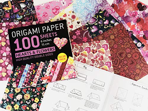 Origami Paper 100 sheets Hearts & Flowers 6" (15 cm): Tuttle Origami Paper: High-Quality Double-Sided Origami Sheets Printed with 12 Different Patterns: Instructions for 6 Projects Included - WoodArtSupply