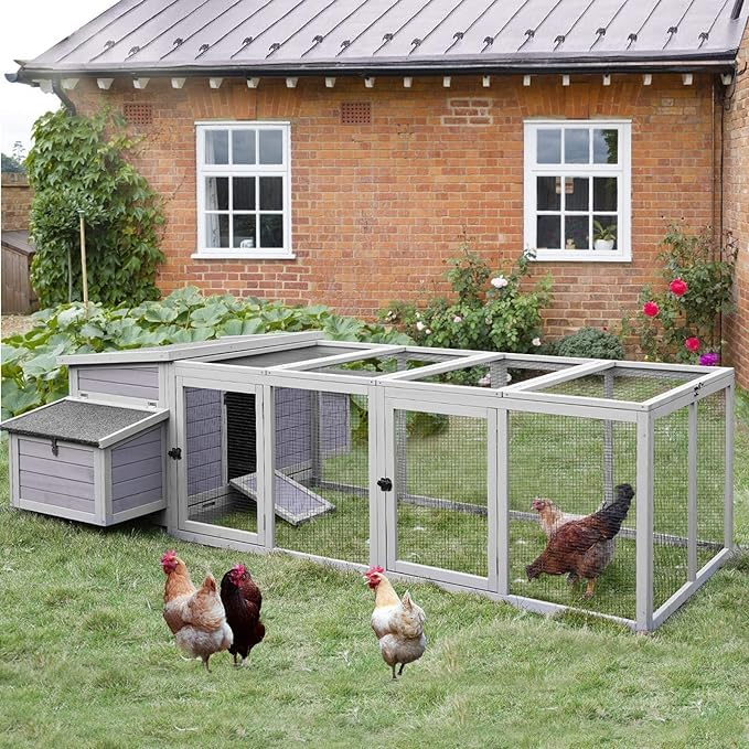 GUTINNEEN 103 in Large Chicken Coop and Run, Outdoor Wooden Chicken House for 4-6 Chickens, Hen House Poultry Cage with Nest Box - WoodArtSupply