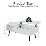 Softa Coffee Tables for Living Room, Wood Lift Top Coffee Table with Storage Shelf and Hidden Compartment, Dining Center Pop-up Table for Home, Office(White) Softa