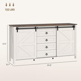 HOMCOM 60" Farmhouse Sideboard Buffet Cabinet with Storage, Kitchen Cabinet with 2 Sliding Barn Doors, 4 Deep Drawers and 2 Adjustable Shelves, Coffee Bar Cabinet, Distressed Cream White HOMCOM