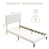 Flolinda Twin Bed Frame with Velvet Headboard, Wooden Slat Support Extend Mattress Life, Modern Upholstered Platform Bed Frame No Box Spring Needed, Easy Assembly, Cream White Flolinda
