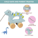 WoodenEdu Baby Toys Car,Wooden Pull Along Toddler Toy, Developmental Toy for 1 Year Old Girl Boy Birthday Gift (Dinosaur) WoodenEdu
