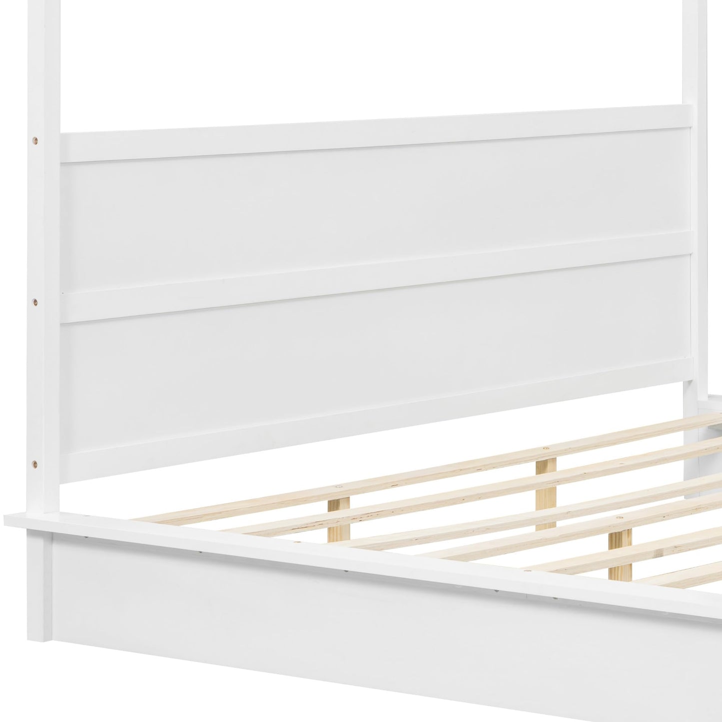 Harper & Bright Designs King Size Canopy Bed with Headboard and LED Light, 4-Post Canopy Platform Bed Frame, Solid Wood King Bed Frame for Kids Teens Adults - White