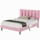 VECELO Queen Bed Frame with Upholstered Headboard, Heavy-Duty Platform Bedframe with Strong Wooden Slats Support, No Boxing Spring Needed, Pink VECELO