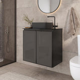 COZIMAX Umbu Combo Black Steel Bathroom Vanity Set 24" with Tempered Glass Countertop and Door, Black Square Ceramic Sink COZIMAX