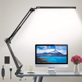 HaFundy LED Desk Lamp for Home,Office,Reading,Adjustable Eye-Caring Desk Light with Clamp,Swing Arm Lamp Includes 3 Color Modes,10 Brightness Levels Table Lamps with Memory Function HaFundy