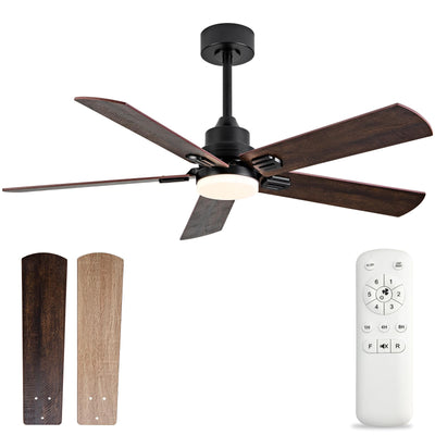 BOOMJOY Ceiling Fans with Lights,52 Inch Ceiling Fan with Remote,Modern Ceiling Fan for Bedroom Living Room, Black Ceiling Fan with Light for Outdoor Indoor and 5 Blades Quiet Reversible DC