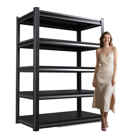 AOJUFEO 72" H Garage Shelving Heavy Duty 5-Tier Storage Shelves, 2500 lbs Adjustable Metal Shelving Unit, Utility Storage Rack Shelf for Garage, Basement, Pantry, Black (72 "H x 36" W x 16" D) AOJUFEO