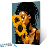 Paint by Number African American Sunflowers DIY Acrylic Painting Paint by Number Kit for Kids Adults Beginner Black Girl DIY Canvas Painting by Numbers Painting Arts Craft 16x20 Inch（without Frame ） Tucocoo