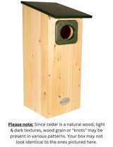 JCs Wildlife Cedar Wood Duck Nesting Box with Poly Lumber Roof - Mount in or at The Water's Edge to Attract Wood Ducks Nearby - Equipped with Clean Out Door and Drainage Holes (Green) JCs Wildlife