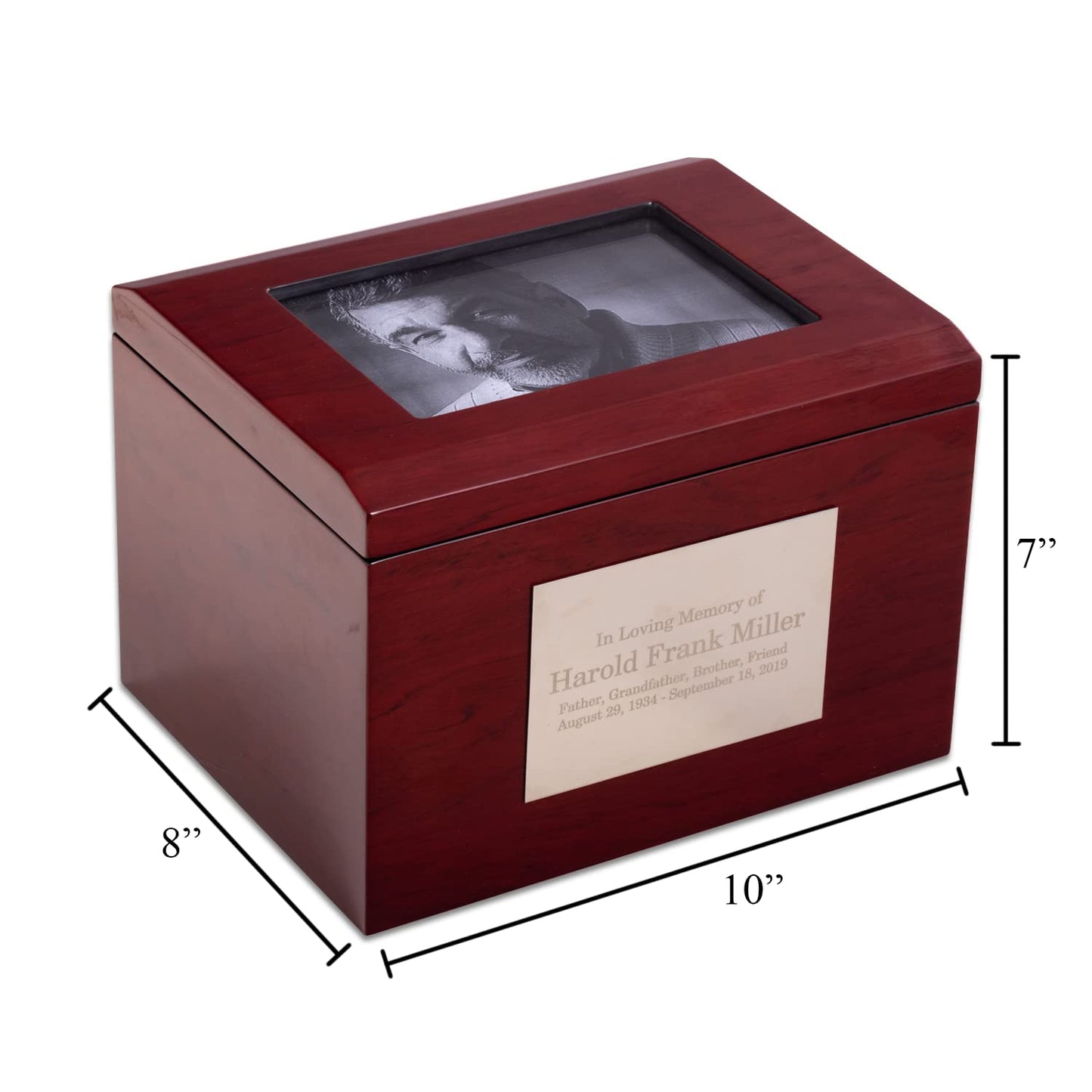 Deering Moments Custom Personalized Solid Wood Cremation Urn with Picture Frame, up to 260lb - WoodArtSupply