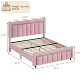 HOMBCK Queen Bed Frame, Pink Upholstered Bed Frame with Velvet Diamond Headboard, Soft Bed Frame, Vertical Channel Tufted Headboard and Footboard, No Box Spring Needed, Easy Assembly, Pink HOMBCK