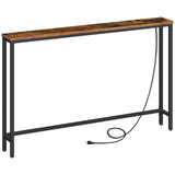 HOOBRO 47.2" Skinny Console Table with Power Outlets and USB Ports, Table with Charging Station, Narrow Sofa Table, Behind Couch Table, for Entryway, Hallway, Foyer, Rustic Brown BF15XG01G1 HOOBRO