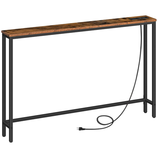 HOOBRO 47.2" Skinny Console Table with Power Outlets and USB Ports, Table with Charging Station, Narrow Sofa Table, Behind Couch Table, for Entryway, Hallway, Foyer, Rustic Brown BF15XG01G1 - WoodArtSupply