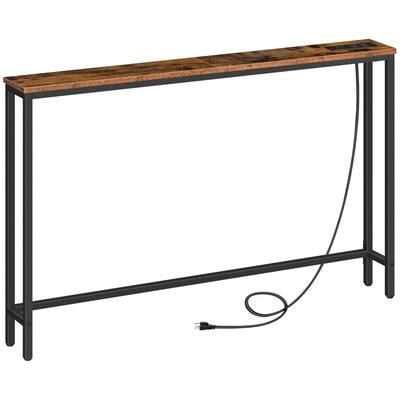 HOOBRO 47.2" Skinny Console Table with Power Outlets and USB Ports, Table with Charging Station, Narrow Sofa Table, Behind Couch Table, for Entryway, Hallway, Foyer, Rustic Brown BF15XG01G1