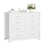 HITHOS White 8 Drawer Dresser for Bedroom, 47" Wood Dresser & Chest of Drawers, Modern Double Storage Cabinet with Deep Drawers | Metal Handles for Living Room, Hallway, Entryway HITHOS