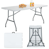 Goplus 6ft Folding Table, Indoor Outdoor Foldable Plastic Folding Tables, Heavy-Duty Rectangular Fold Up Table w/Handle, Portable Utility Card Table for Picnic, Party, Dining, Camping, Beach, White Goplus