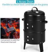 Giantex 3-in-1 Charcoal BBQ Smoker, Outdoor Grill Cooker with Built-in Thermometer and 6 Hooks for Outdoor Backyard Cooking Grilling Camping Giantex