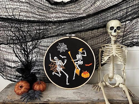 Halloween Embroidery Kit for Adult Beginner, Stamped Cross Stitch Kit for Beginner Adult, Funny Gothic Embroidery Starter Kit with Pattern Needlepoint Kit, 3 Embroidery Hoop and Fabric, Needle, Thread Armindou
