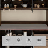 AGOTENI Large Kitchen Hutch Cabinet, Storage Cupboard Pantry with 4 Glass Doors, 4 Drawers & Microwave Shelf, for Kitchen Open Storage, Rustic Brown (63" W x 15.7" D x 74.8" H) AGOTENI