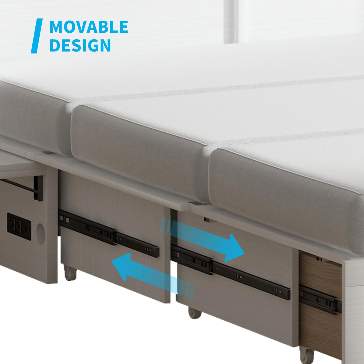 Mjkone Murphy Bed Queen Cabinet Bed with Tri-fold Mattress and Built-in USB Charging & 2 Drawers & Bedside Panel, Hidden Guest Beds, Murphy Cube Chest Cabinet Beds for Bedroom/Apartment - White Mjkone