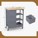 GOFLAME Kitchen Island Cart on Wheels with Storage, Versatile Rolling Cart with Wood Countertop, 3 Drawers, Removable Tray & Lockable Casters, Mobile Serving Trolley for Kitchen, Dining Room, Grey GOFLAME