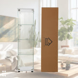 Beauty4U Glass Display Cabinet with 4 Shelves, Curio Cabinets for Living Room, Bedroom, Office, White Floor Standing Glass Bookshelf, Quick Installation Beauty4U