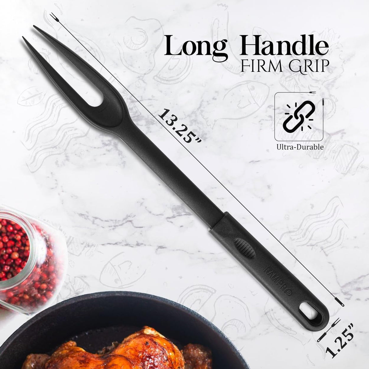 Nylon Fork Made of Heat Resistant Nylon with Plastic Handle with Hole Ideal for use with Non-Stick Pots and Pans (Pack Of 2) - By Ram Pro RamPro