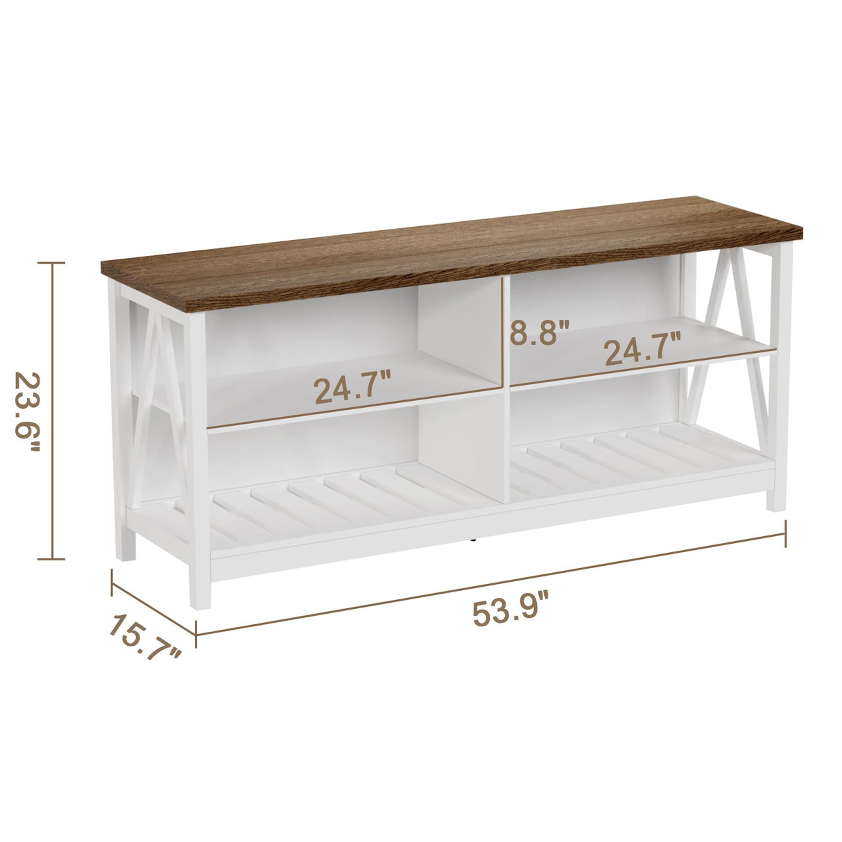 ChooChoo Farmhouse TV Stand for TVs up to 60 Inch, Modern Entertainment Center with 4 Open Shelves & Built-in Cable Holes, Media TV Console for Living Room, Bedroom, White ChooChoo