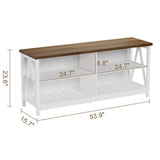 ChooChoo Farmhouse TV Stand for TVs up to 60 Inch, Modern Entertainment Center with 4 Open Shelves & Built-in Cable Holes, Media TV Console for Living Room, Bedroom, White ChooChoo