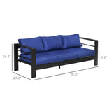 Outsunny 69" Modern Patio Furniture with Thick Padded Cushions, 3 Seater Aluminum Outdoor Sofa with Wide Armrests, Garden Seating Conversation Furniture with Back Cushions, Navy Blue Outsunny