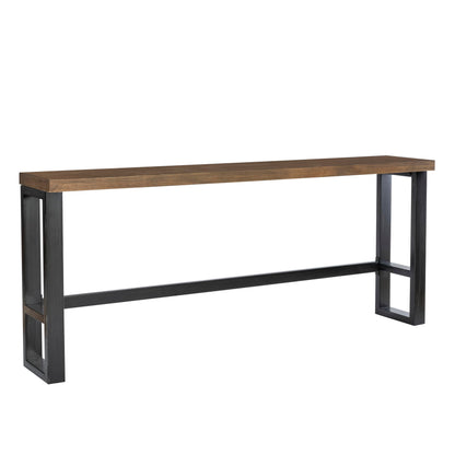 Darwin Black Metal-Framed Console Table with Brown Poplar Wood Veneer Top