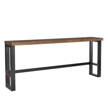Darwin Black Metal-Framed Console Table with Brown Poplar Wood Veneer Top Powell