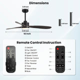 Wood Ceiling Fans with Lights, 52 Inch Ceiling Fans with Light and Remote for Bedroom Living Room Kitchen Office, Indoor/Outdoor Use, 3CCT Dimmable, 3 Blades 6 Speed Reversible Quiet DC Motor, Black Conciseer