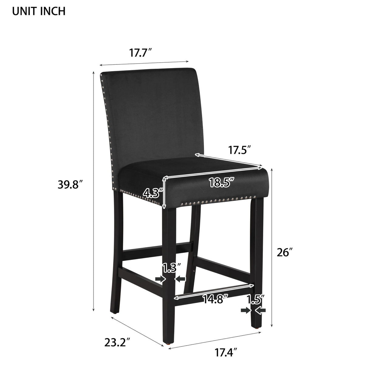 5 Piece Counter Height Dining Table Set with Square Faux Marble Table and 4 Upholstered Chairs, Solid Wood Kitchen Dining Table Set for Small Spaces, Family Kitchen and Dining Room.(Black) Bellemave
