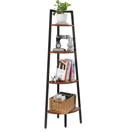 Yoobure 4-Tier Corner Bookshelf with Metal Frame - Ladder Display Shelf for Bedroom and Living Room, Tall Wood Corner Bookcase and Plant Stand Yoobure