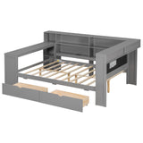 Full Size Corner Bed Frame with Storage Drawers and Desk,Captain Daybed with L-Shaped Bookcase and LED Lights,Corner Bed Full Size with Charging Station for Kids,Teens,Adults,Gray Bellemave