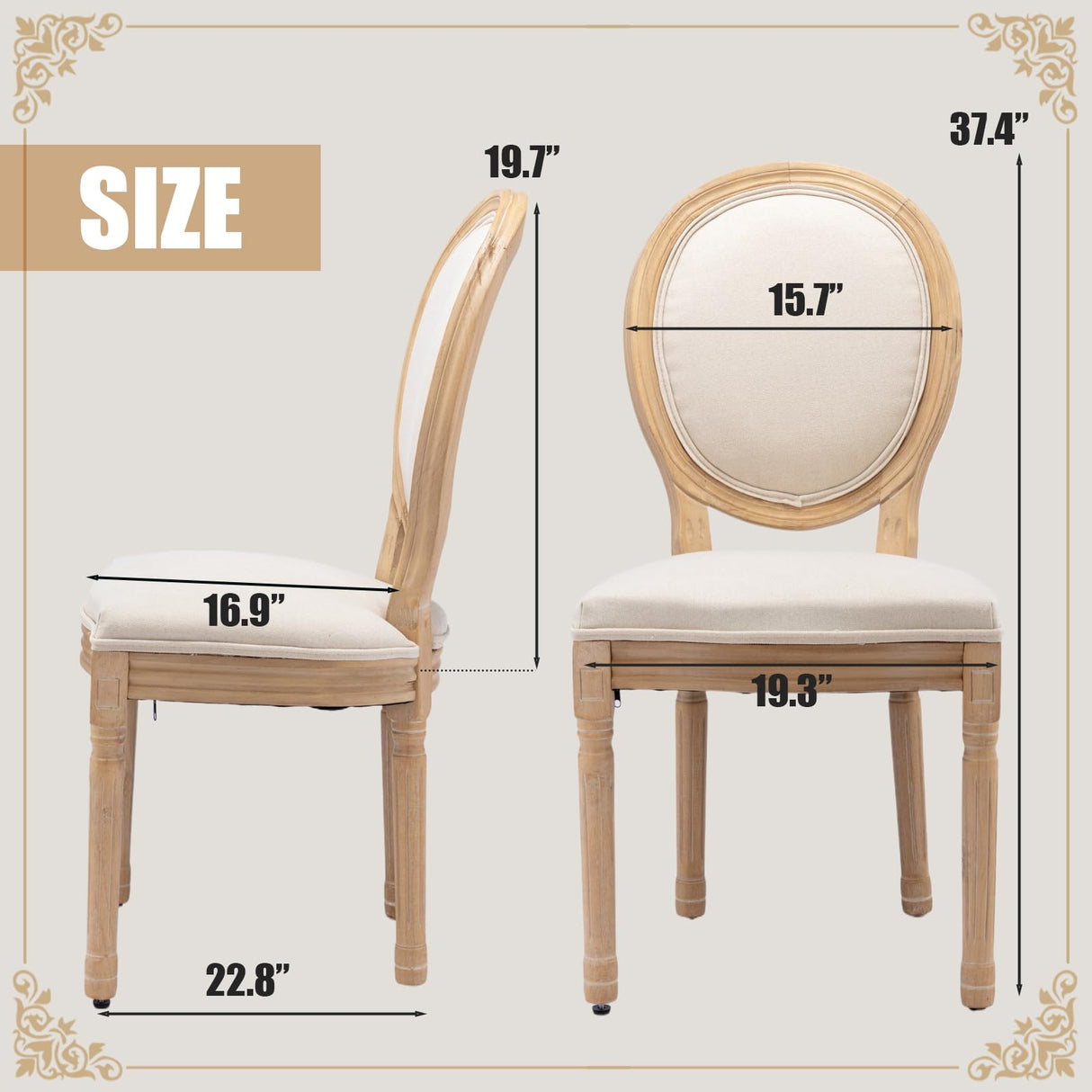 SoarFlash French Dining Chairs Set of 4, Vantage Dining Chair with Round Back, Farmhouse Country Dining Chair for Kitchen,Bedroom,Beige SoarFlash