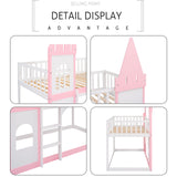 Harper & Bright Designs Twin Over Twin Kids Bunk Bed, Twin Loft Bed with Castle Shape Design, Wooden Floor Bunk Beds for Girls Boys Bedroom Dorm, Pink Harper & Bright Designs