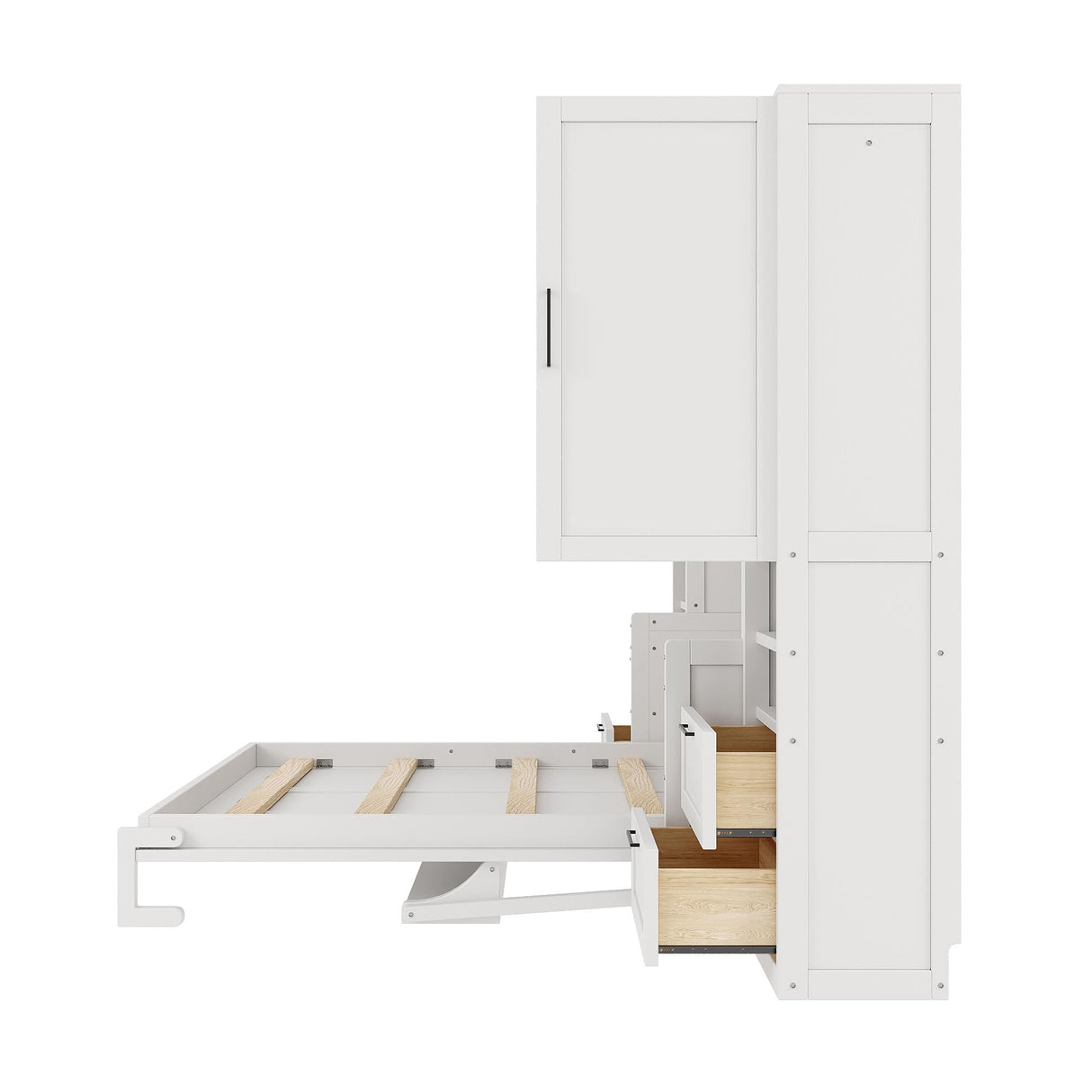 Harper & Bright Designs Queen Size Murphy Bed, Wooden Queen Wall Bed with Closet, Drawers and Shelves, White Harper & Bright Designs