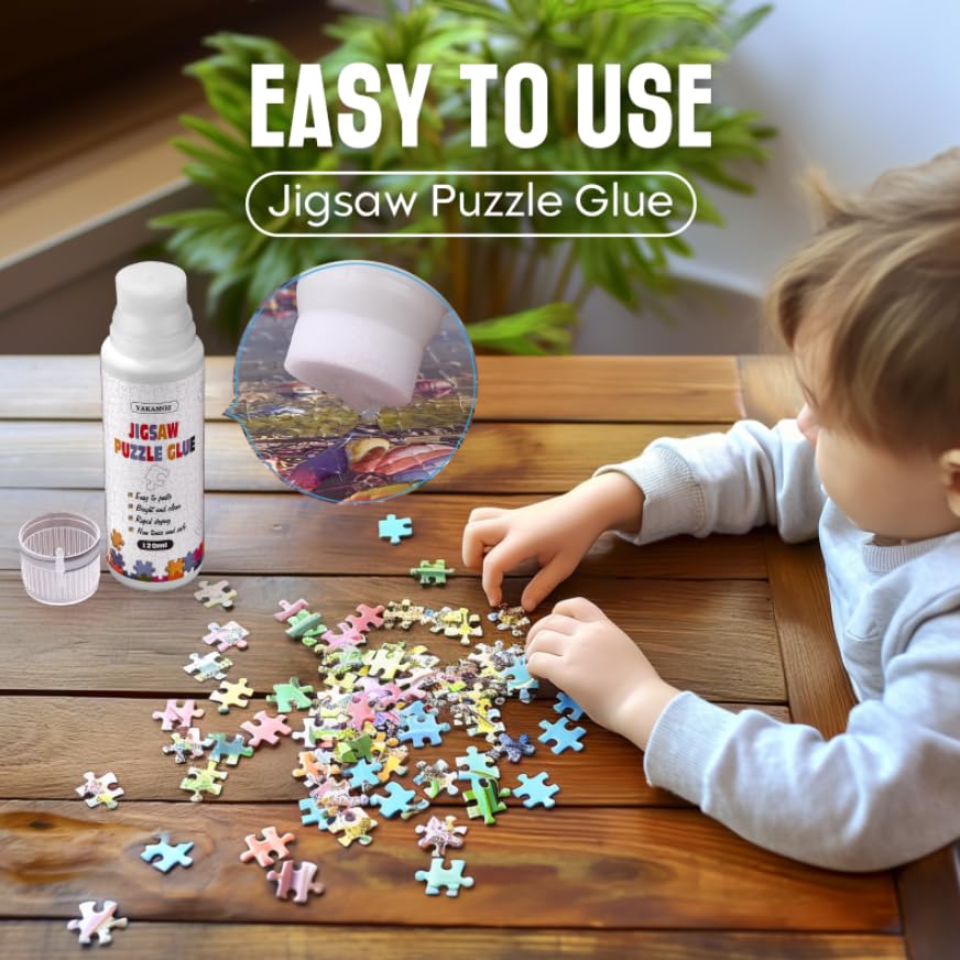 YAKAMOZ Jigsaw Puzzle Glue with Sponge Head for Adults Clear Water-Soluble Craft Puzzle Glue Quick Dry for 1000/1500/3000 Pieces of Puzzle,120ML YAKAMOZ