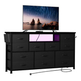 LIVEHOM Dresser TV Stand with Power Outlet & LED for 45'' TV, Long Dresser for Bedroom with 12 Drawers, Wide Console Table for Storage in Closet, Living Room, Entryway, Wood Top LIVEHOM