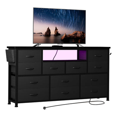 LIVEHOM Dresser TV Stand with Power Outlet & LED for 45'' TV, Long Dresser for Bedroom with 12 Drawers, Wide Console Table for Storage in Closet, Living Room, Entryway, Wood Top