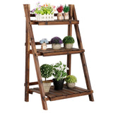 Yaheetech Folding Plant Stand Wooden Foldable Plant Shelf 3-Tier Flower Pot Stand Plants Display Shelf Rack Ladder Garden Indoors Outdoors 23.6 x 15 x 36.6in Yaheetech
