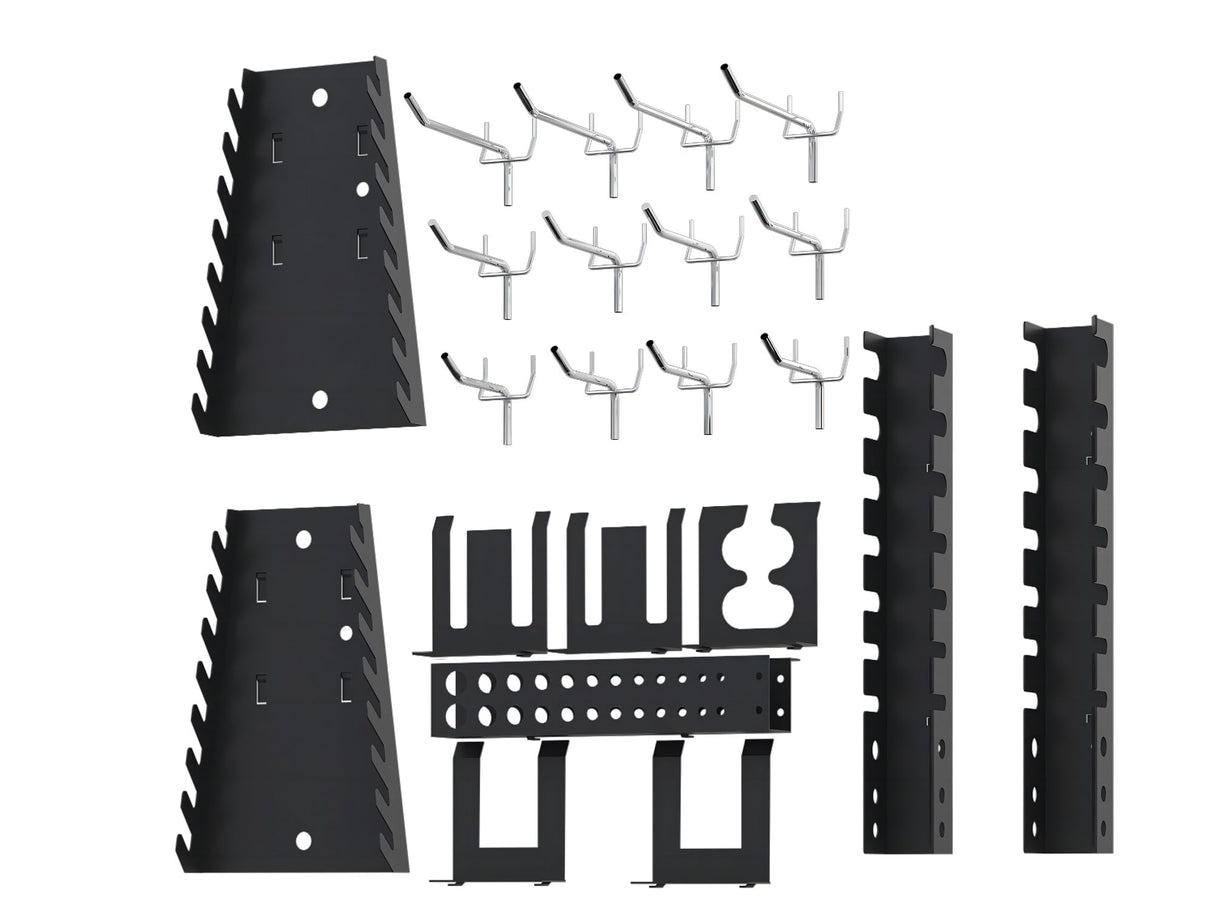 JZD Steel Garage Cabinets System Set, Includes Wood Workbench, Tool Cabinet, Black & Grey JZD