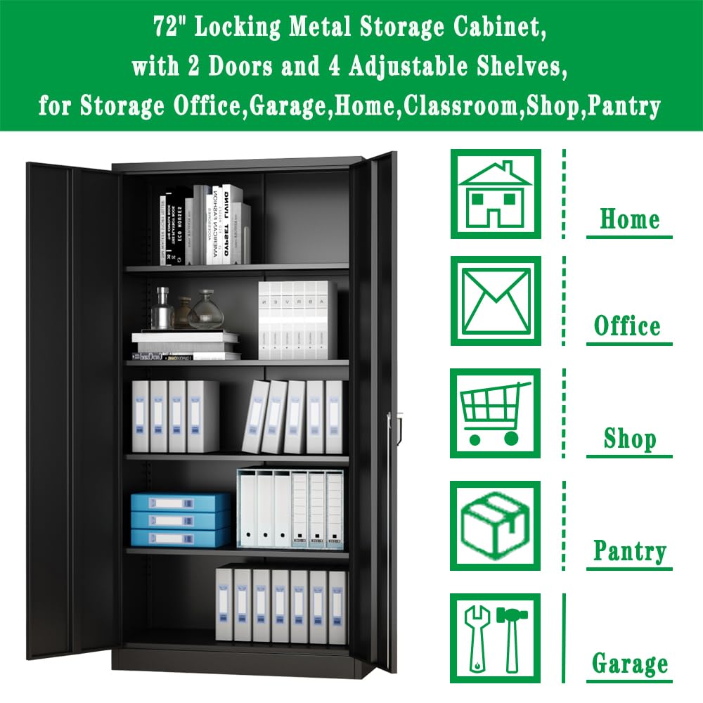 Anwick 72" Locking Metal Storage Cabinet,Tall Locker Organizer Steel Cabinets,Adjustable Layers Shelves 2 Doors for