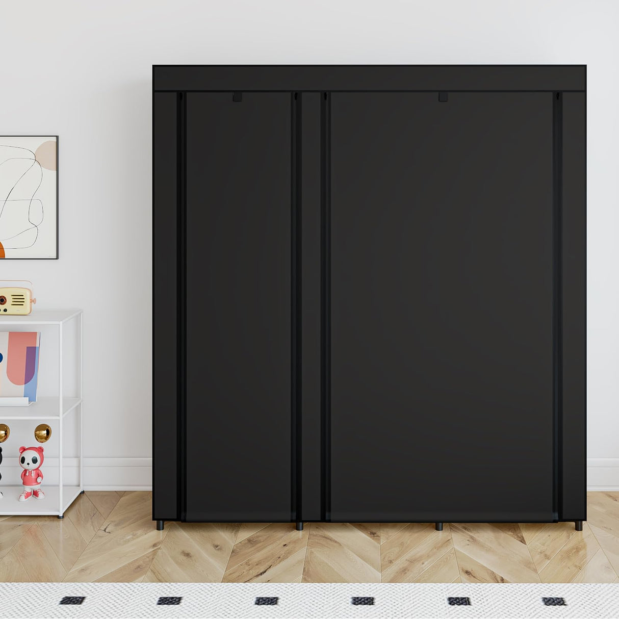 SORCEDAS Portable Wardrobe Closet Storage Organizer Metal Hanging Rack Non-Woven Fabric (Black, 51 Inch) SORCEDAS