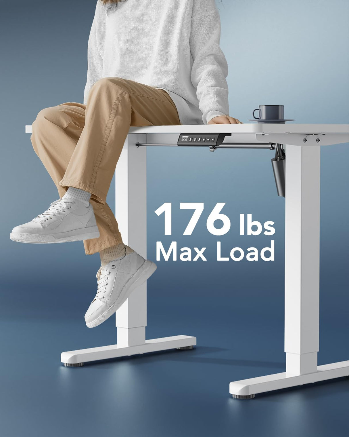 HUANUO Electric Small Standing Desk, 35" x 20" Whole Piece Desktop, Adjustable Height Computer Desk, 4 Height Memory Settings, Sit Stand Up Desk for Home Office, White HUANUO